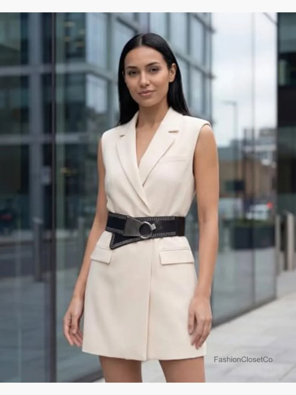 Wide Elastic Stretch Retro Metal Interlock Buckle Belt